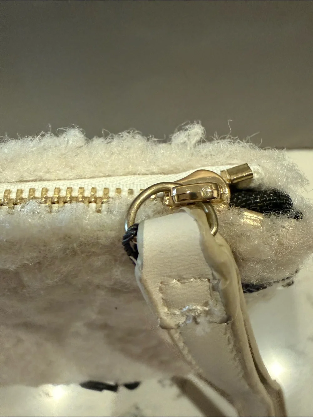 BearPaw Cream Sherpa Wristlet Clutch with Gold Plaque